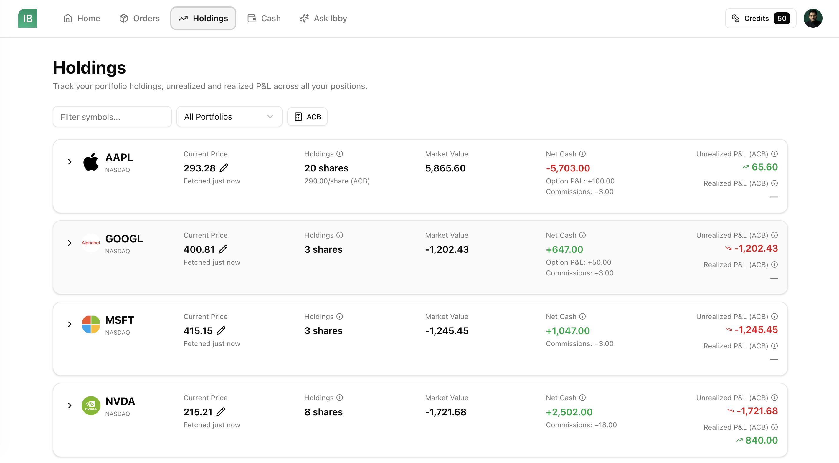 InvestmentBag dashboard showing your holdings and gains